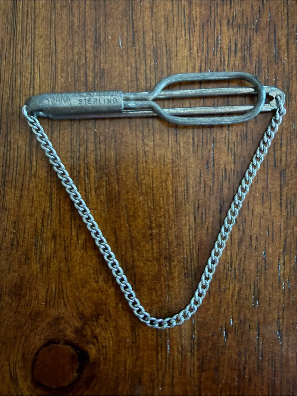 Vintage SWANK Sterling Silver Tie Bar Tie Clip Safety Chain Pat 1865993 Men’s